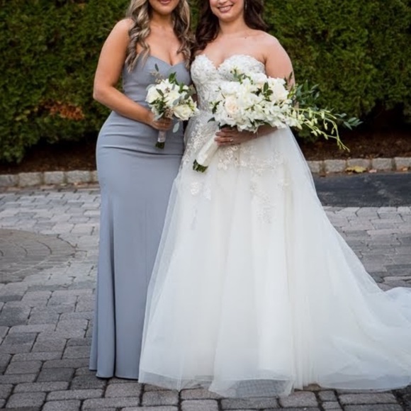 Strapless Crepe Trumpet Gown with Front Slit - Picture 7 of 8